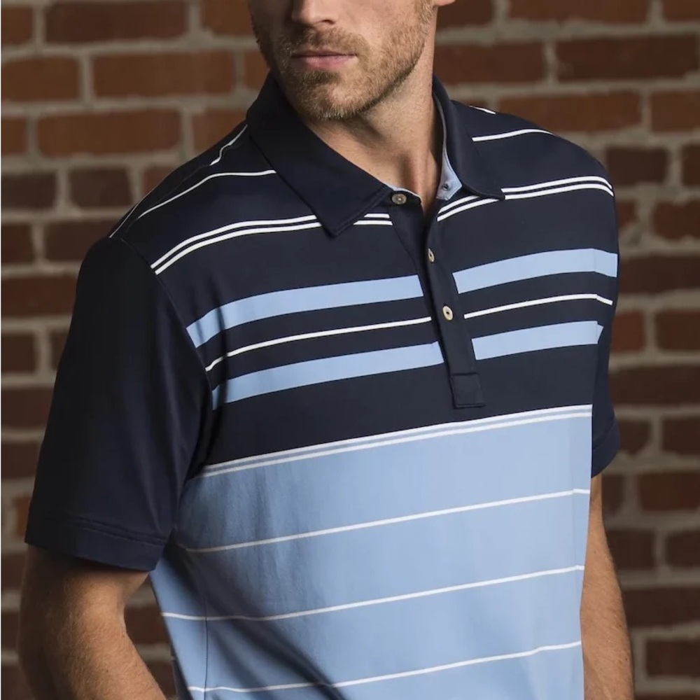 Men's Vuga Blue Striped Polo Shirt. Item 11166